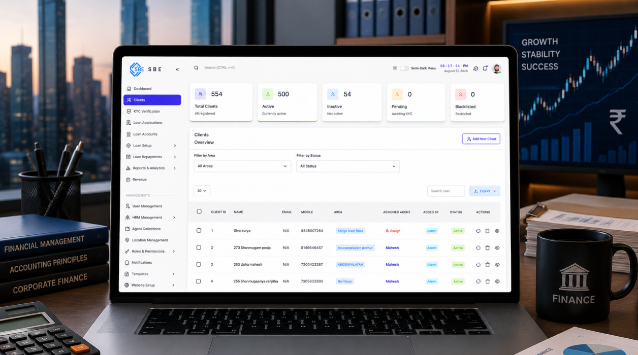 Shanmuga Finance Management System ERP and Field Agent App Mockup